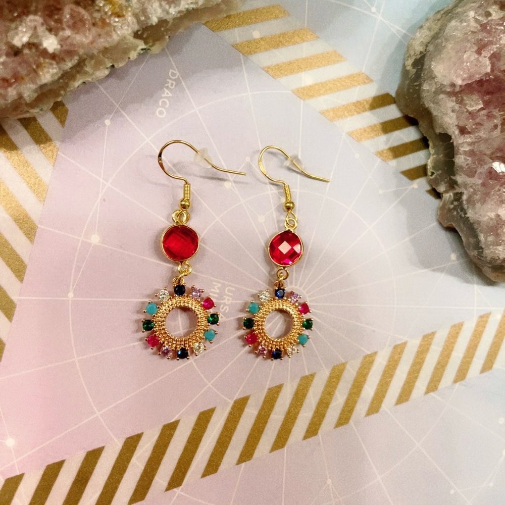 Sterling Silver Colorful Gemstone Dangle Earrings New